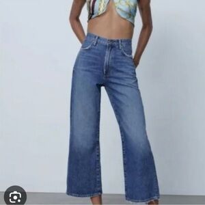 ZARA Womens High Rise Wide Leg Raw Hem Denim Jeans 4 Modern Boho Minimalist